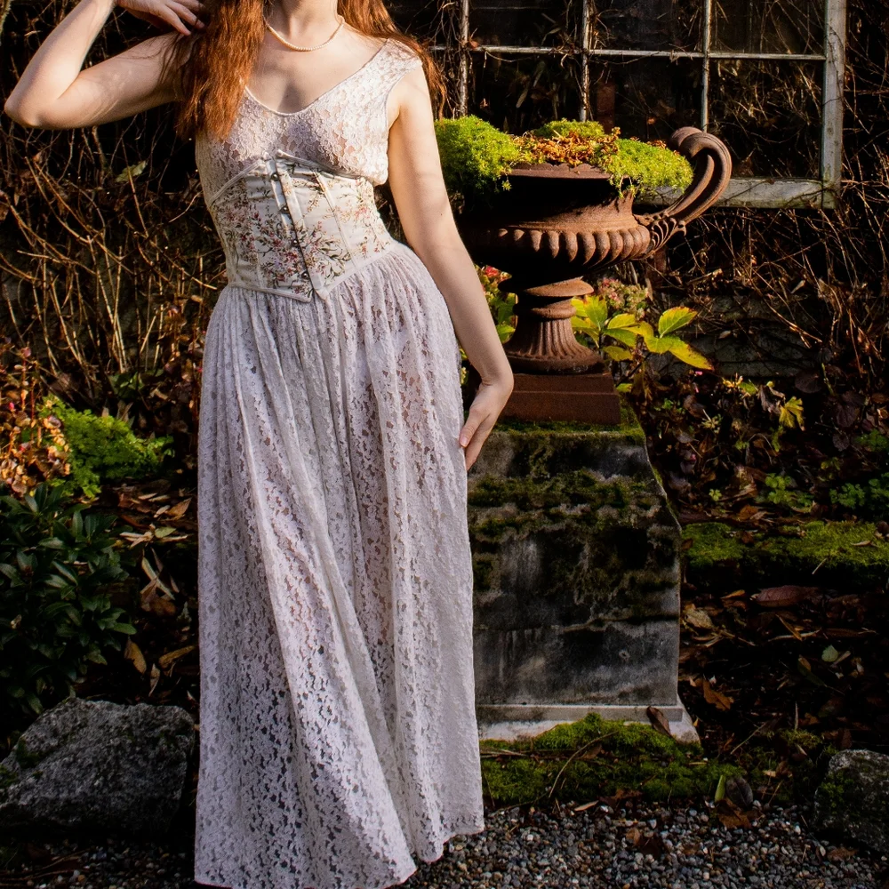 Vintage 80s 90s White Lace Dress - Picture 7 of 8